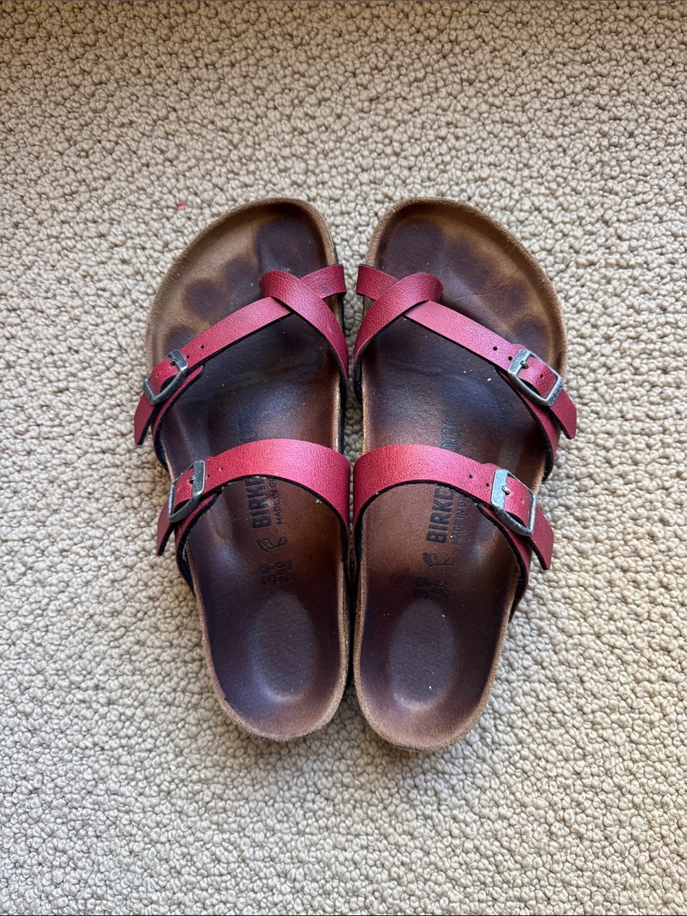 Birkenstock Women's Burgundy Two-Strap Leather Sandals
